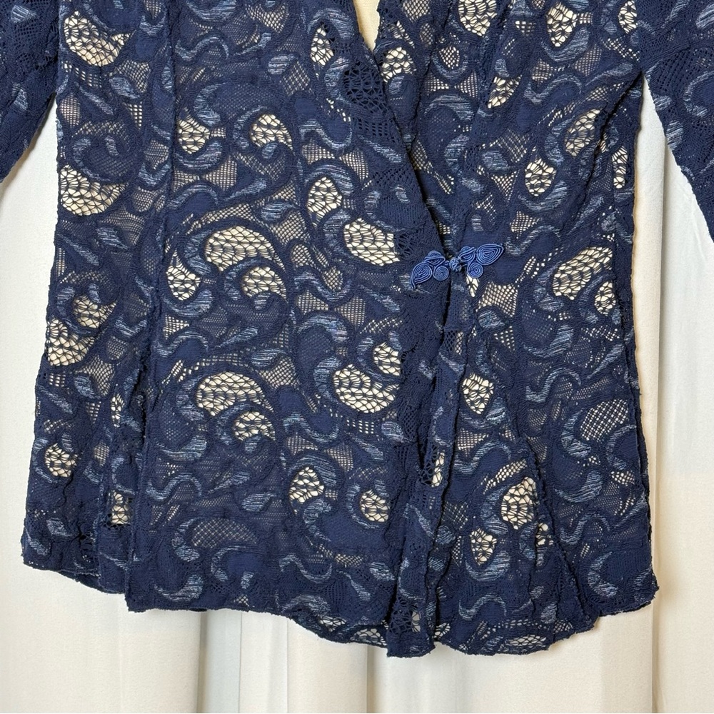 Elana Kattan Lace 2 Piece Skirt Set Wrap Peplum Top Navy Blue Women’s L / M - Picture 6 of 16